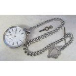 Silver pocket watch marked 935 with silver chain and fob (weight of chain and fob 2.