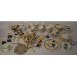 Various ceramics including Colclough, thimbles, silver plate,