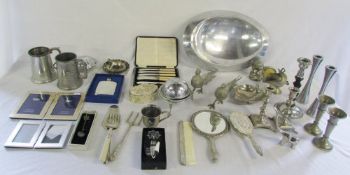 Quantity of silver plate and pewter inc tankards,