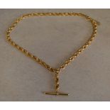 9ct gold chain with a 9ct gold T bar, approx weight 18.
