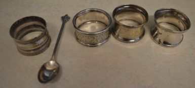 3 silver napkin rings,