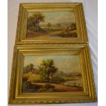 Pair of gilt framed oil on canvas landscape scenes,