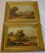 Pair of gilt framed oil on canvas landscape scenes,