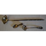 Georgian silver toddy ladle with twisted handle and coin inset,