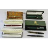 Assorted pens inc Parker (3 with 14k nibs), Cross (18k nib),