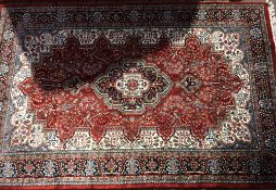 Red & cream Agra style rug 185cm by 121cm