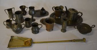 Pewter including jugs, teapot,