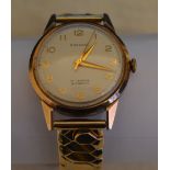 Yellow metal Rodania 17 jewel incabloc wristwatch with engraving to back of case on rolled gold