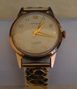 Yellow metal Rodania 17 jewel incabloc wristwatch with engraving to back of case on rolled gold