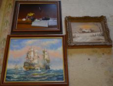 3 framed oil paintings including a still life
