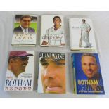 6 hand signed cricketing hard back books inc Tony Lewis, Darren Gough, Mark Waugh,