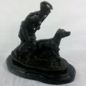 Bronze huntsman & his dog on a marble base signed Mene H.