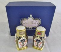 Boxed Royal Crown Derby imari pattern salt and pepper pots