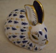 Royal Crown Derby Snowy Rabbit paperweight with gold stopper