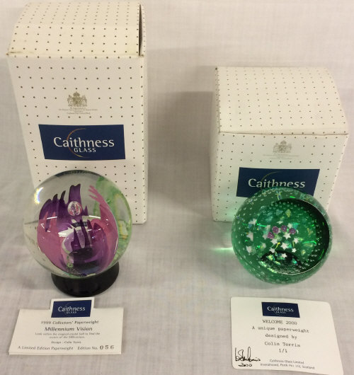 2 Caithness millennium paperweights: Millennium Vision & Welcome 2000 both designed by Colin Terris