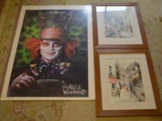 3 prints including a large Disney Alice in Wonderland movie poster