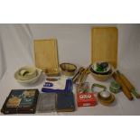 Kitchenalia including 'The Grimsby Cookery Book', Oxo tin, jelly mould,