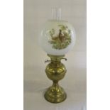 Brass paraffin lamp with glass shade