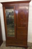 Edwardian compendium wardrobe with inlay & mirror door W110cm by H199cm