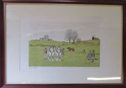 French Artist proof print 28/42 of a farming/ploughing scene with figures by Vincent Haddelsey