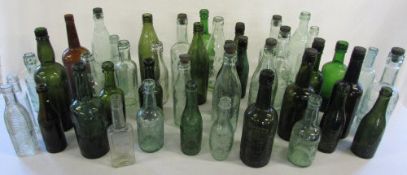 2 boxes of assorted advertising glass bottles inc J H Alcock Grimsby, Hewitt Bros Grimsby,