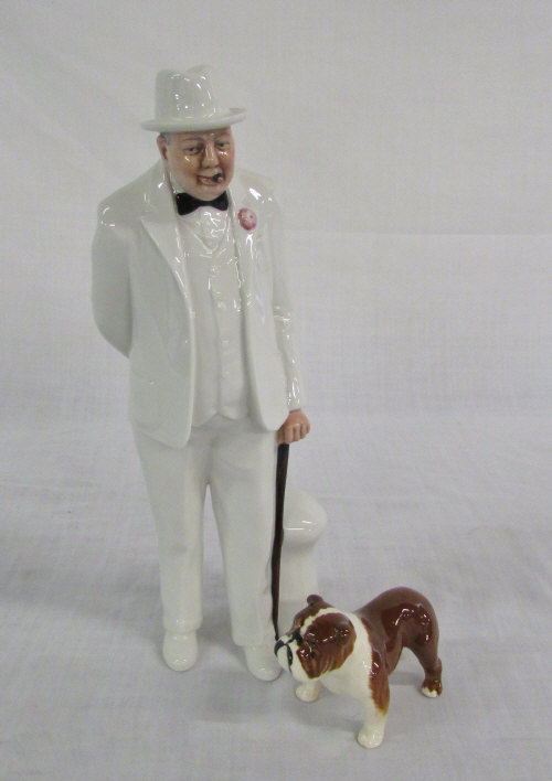Royal Doulton Sir Winston Churchill figure HN30577 with a Beswick bulldog