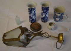 Various ceramics including Chinese, light fitting, small bottle,