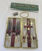 Mappin & Webb gold plated manicure set & assorted costume jewellery
