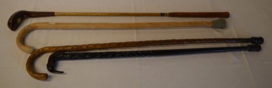 Golf club and 3 walking sticks