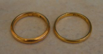 2 22ct gold wedding bands, approx weight 6.