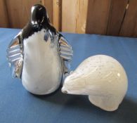 Wedgwood glass penguin & a glass polar bear