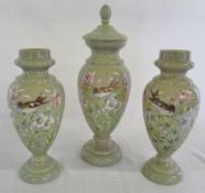 Early 20th century glass handpainted garniture