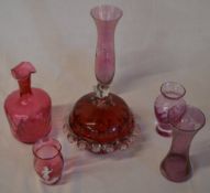 Ruby/Cranberry glass including a Mary Gregory style small vase