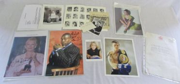 Selection of hand signed photographs inc Frank Bruno, John Cleese, The Archers, Judi Dench,