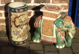 Chinese elephant seat/plant stand & an umbrella stand