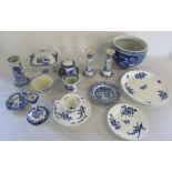 Assorted blue and white ceramics inc Wedgwood and Masons