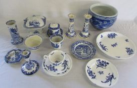 Assorted blue and white ceramics inc Wedgwood and Masons
