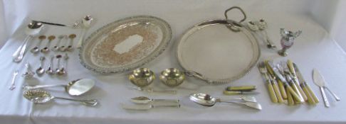 Assorted silver plate inc trays and cutlery