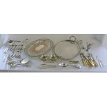 Assorted silver plate inc trays and cutlery