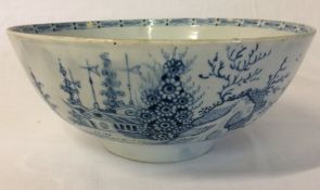 Late 18th/early 19th century English pearlware bowl with hand painted chinoiserie decoration D 21cm