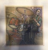 Framed pastel of the jazz drummer Bryan Spring by Dave Newbould