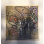 Framed pastel of the jazz drummer Bryan Spring by Dave Newbould