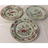 3 18th century Chinese export ware famille rose plates,