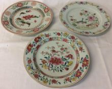 3 18th century Chinese export ware famille rose plates,