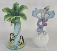 'Monkey Mischief' and 'Blooming bluebonnets' sculptured porcelain vases by Franz H 39.