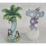 'Monkey Mischief' and 'Blooming bluebonnets' sculptured porcelain vases by Franz H 39.