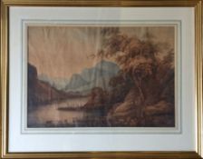 18th century watercolour landscape with a river,