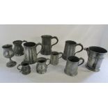 Selection of pewter tankards,