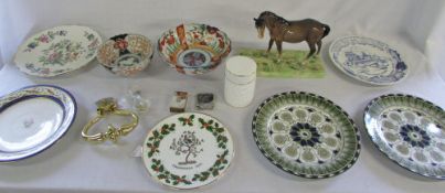 Various ceramics inc Beswick horse (a/f), Royal Doulton, plates, silver plate match cases,