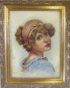 Oil on canvas portrait of a young lady signed C.